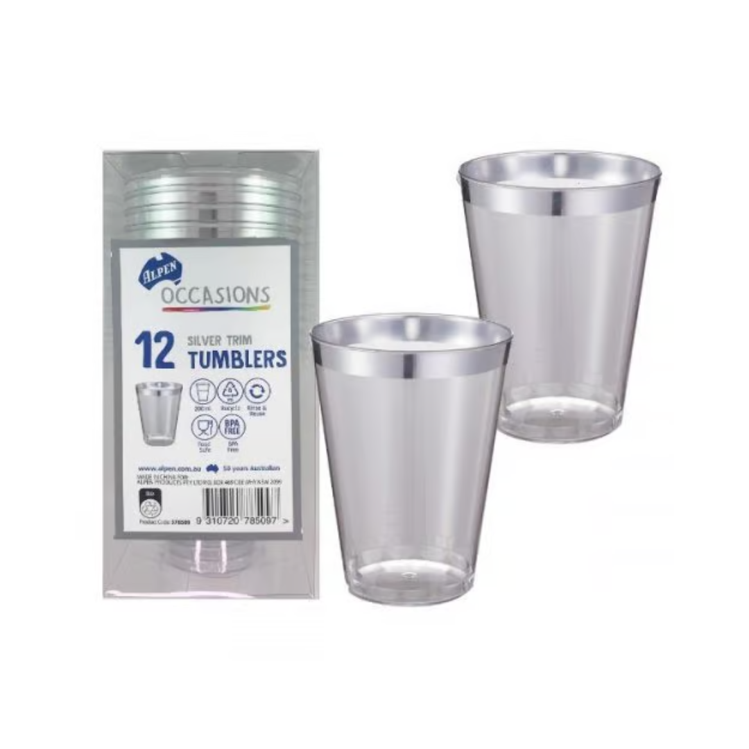 Alpen Occasions Silver Trim Tumblers 12 Pack
