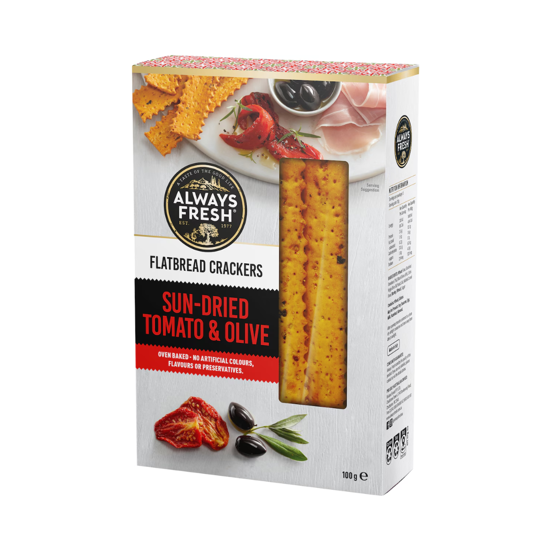 Always Fresh Flatbread Crackers Sun-Dried Tomato & Olive 100g