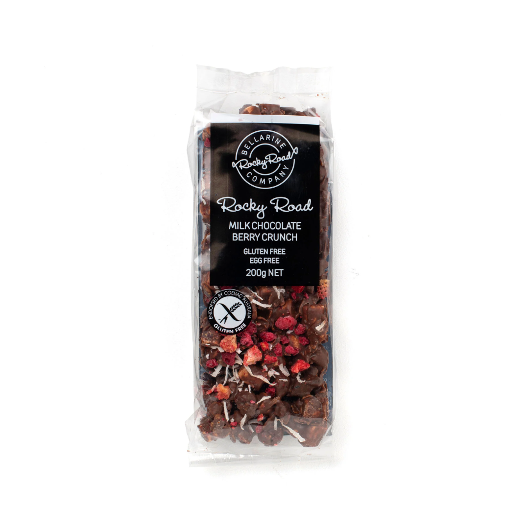 Bellarine Brownie Rocky Road Milk Chocolate Berry Crunch GF 200g