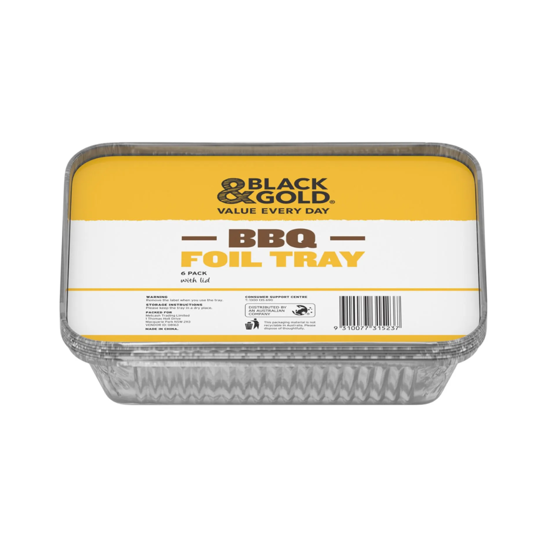 Black & Gold BBQ Foil Tray With Lids 6 Pack