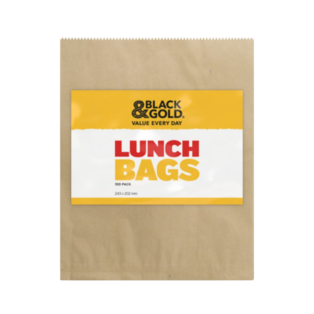 Black & Gold Brown Paper Lunch Bags 100 Pack