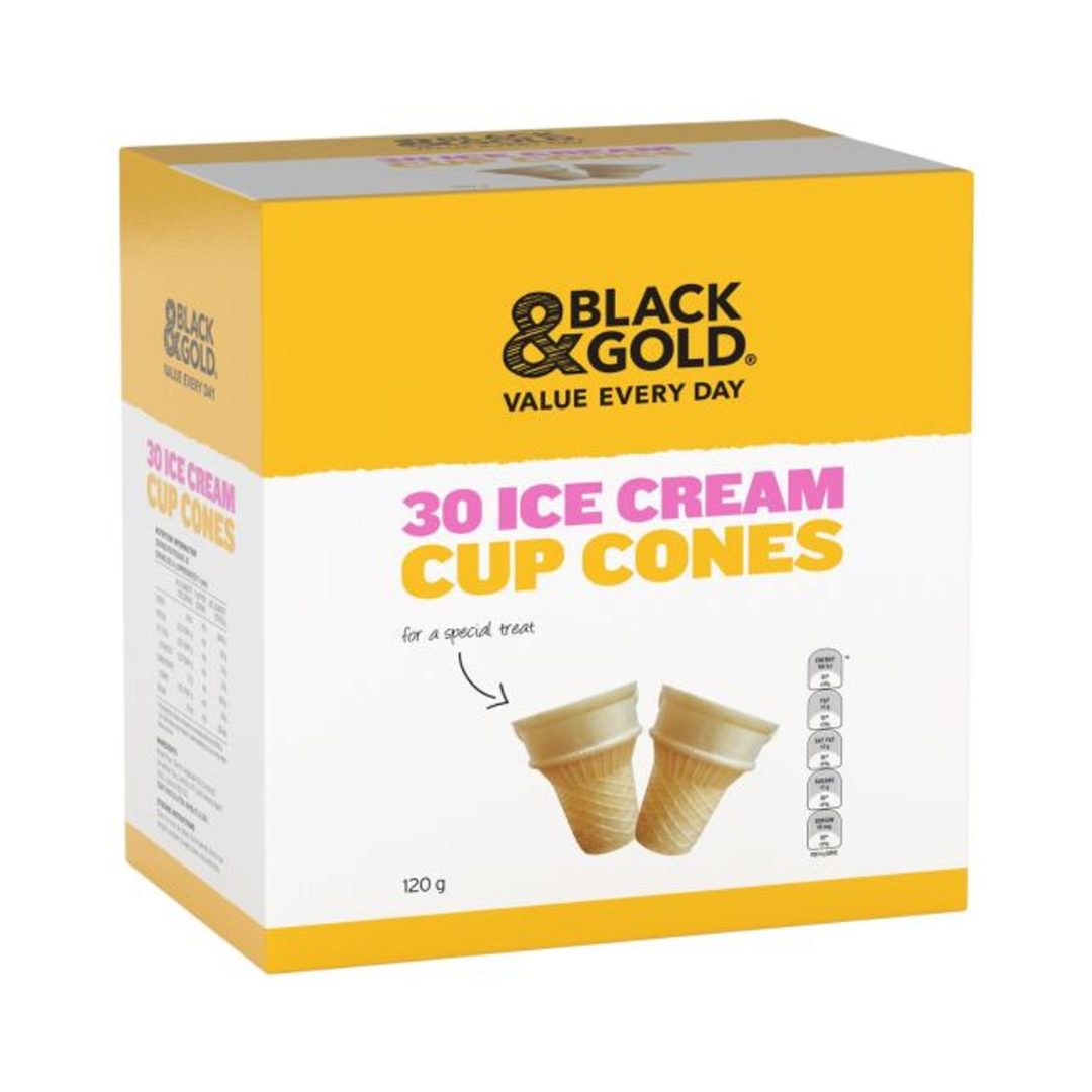 Black & Gold Ice Cream Cup Cones 30 Pack 120g
