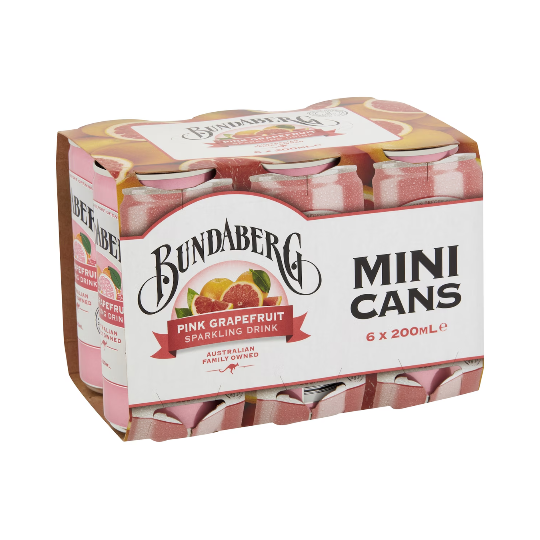 Bundaberg Pink Grapefruit Mini Cans 6 x 200ml