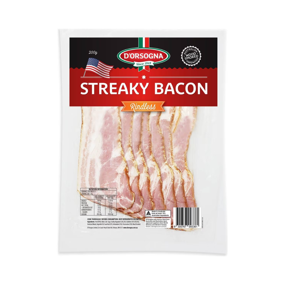 D'Orsogna Bacon Streaky Rindless 200g