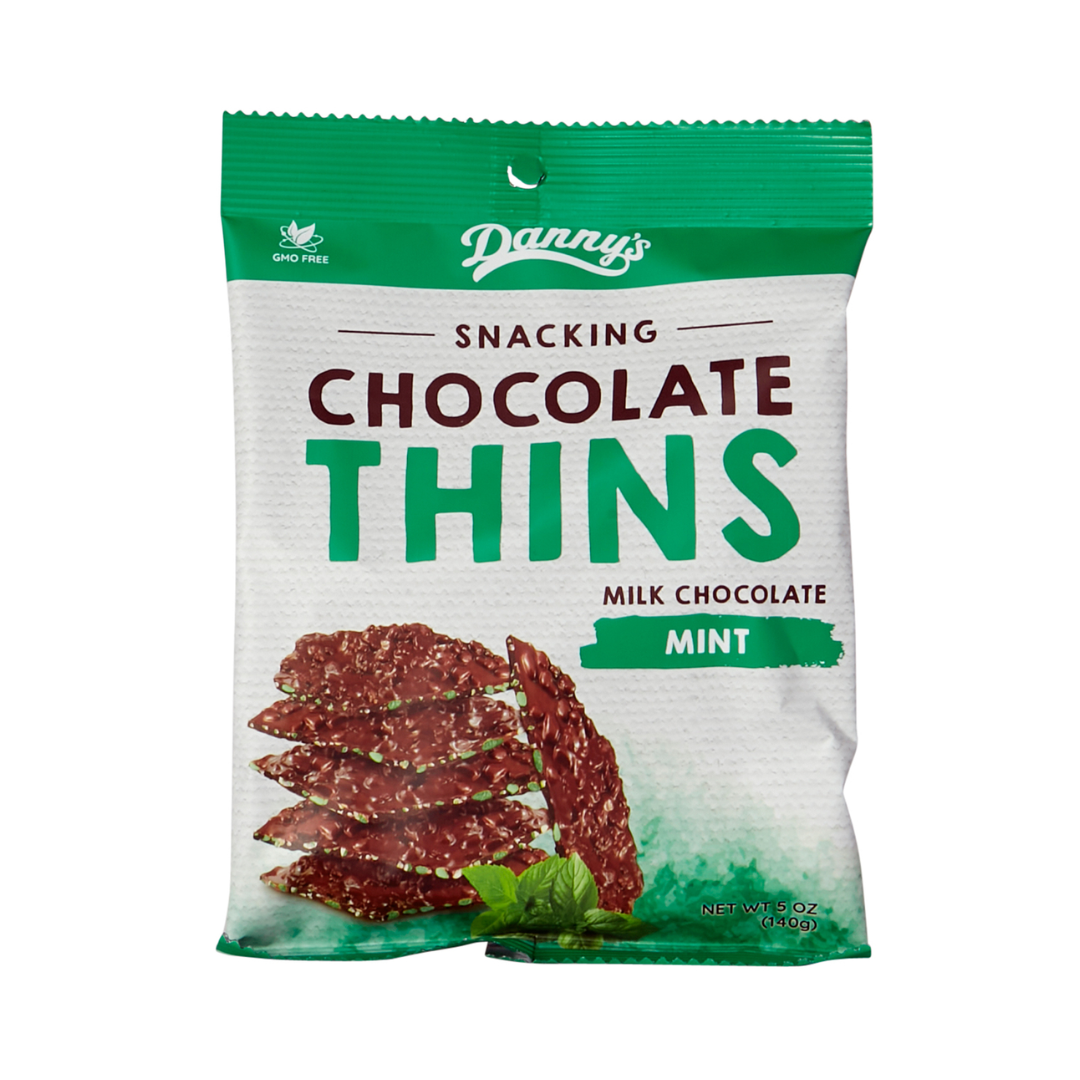 Danny's Snacking Chocolate Thins Milk Choc Mint 140g