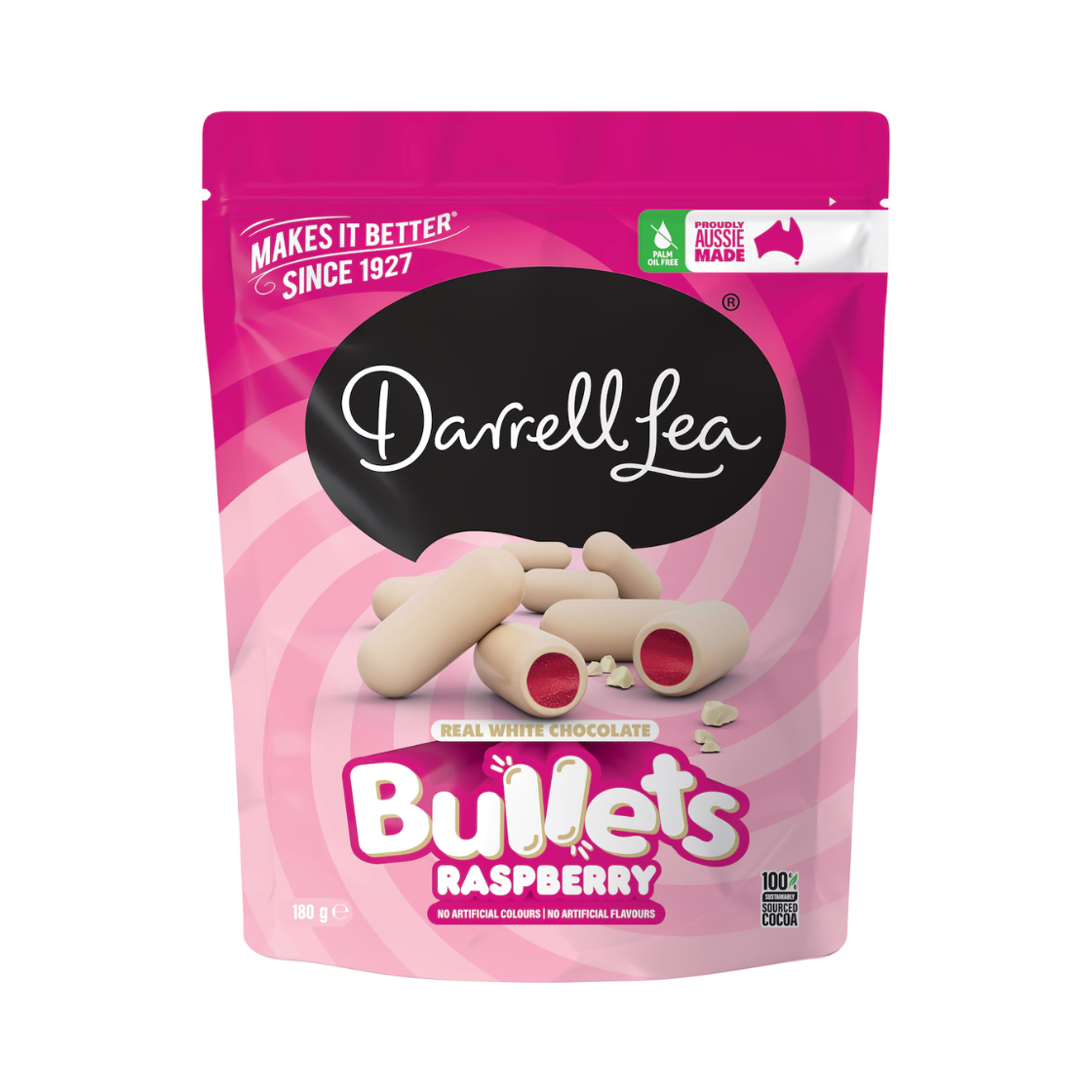 Darrell Lea Bullets White Chocolate Raspberry 180g