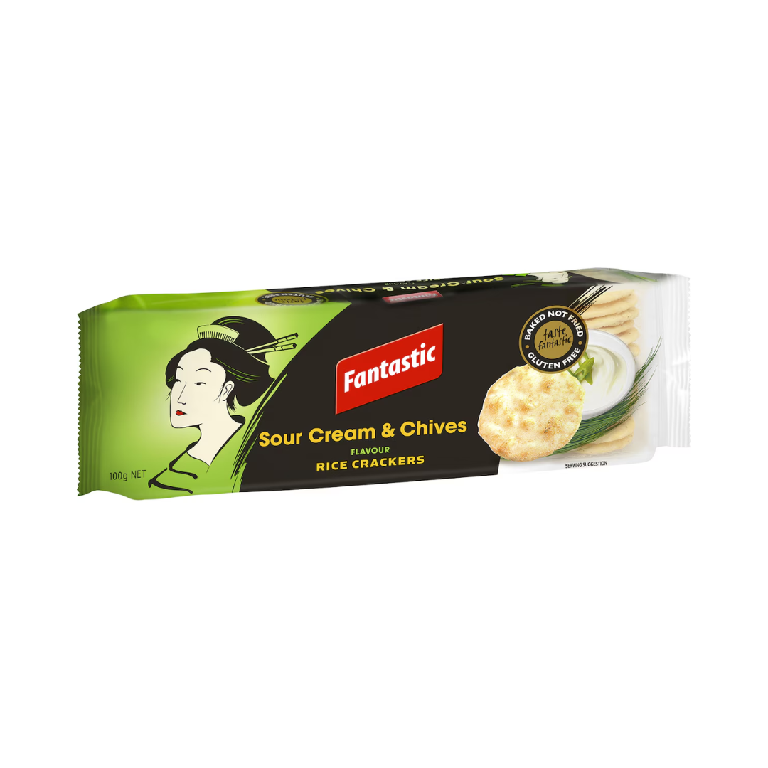 Fantastic Rice Crackers Sour Cream and Chives 100g