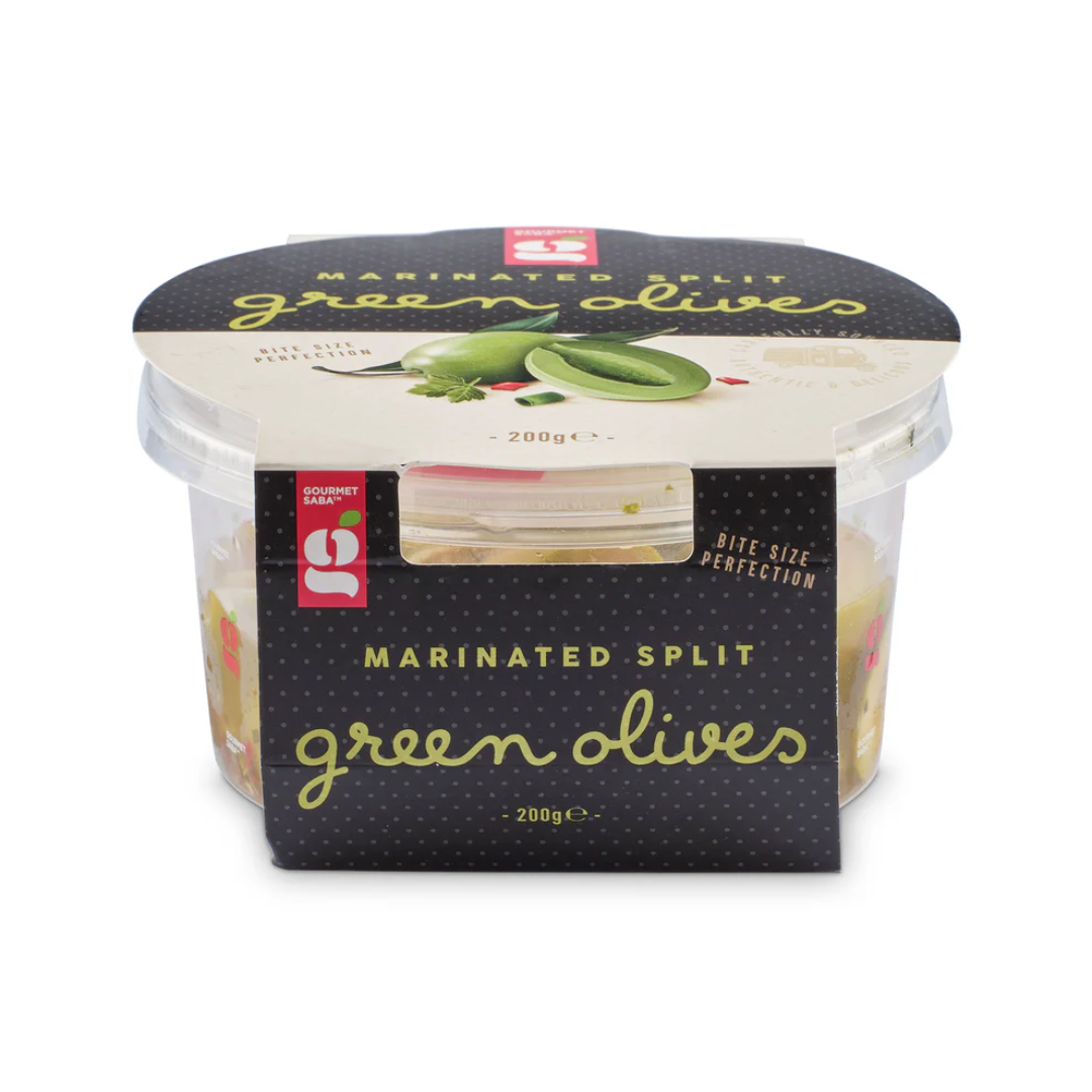Gourmet Saba Marinated Split Green Olives 200g
