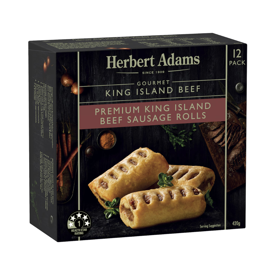 Herbert Adams Premium King Island Beef Sausage Rolls 12 Pack 420g