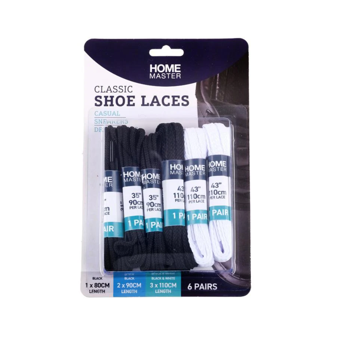 Home Master Classic Shoes Laces Assorted 6 Pack