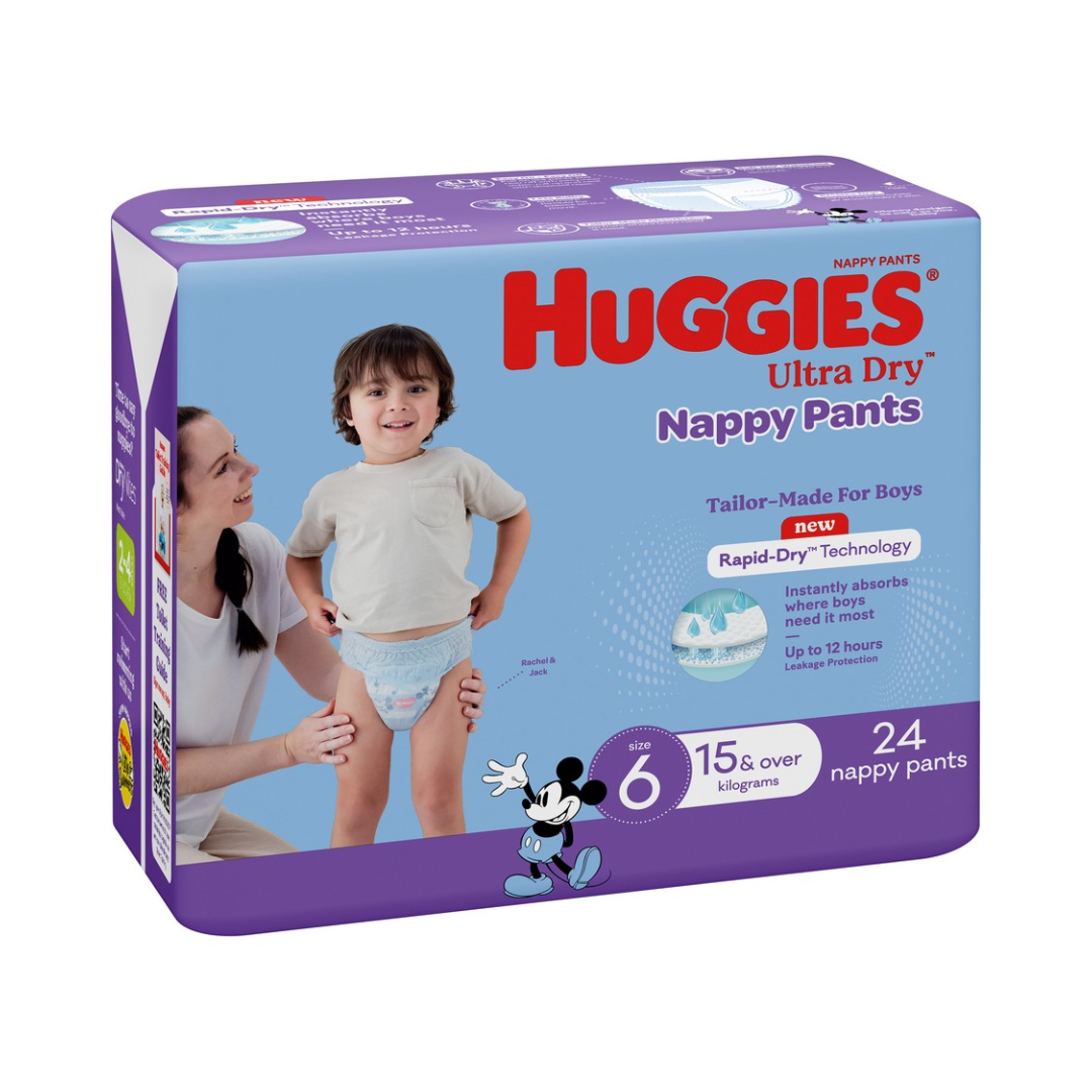 Huggies Ultra Dry Nappy Pants Boy Size 6 15kg+ 24 Pack