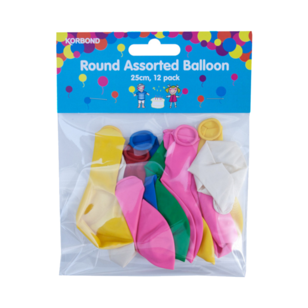 Korbond Balloon Round Assorted 12 Pack