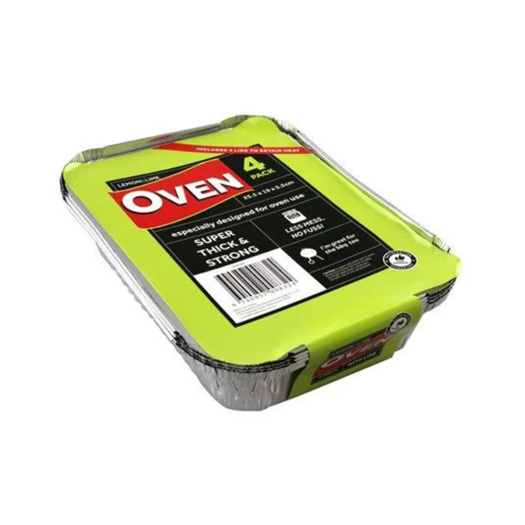 Lemon & Lime Foil Container With Lid 4 Pack 26.5 x 19.5 x 6.5cm