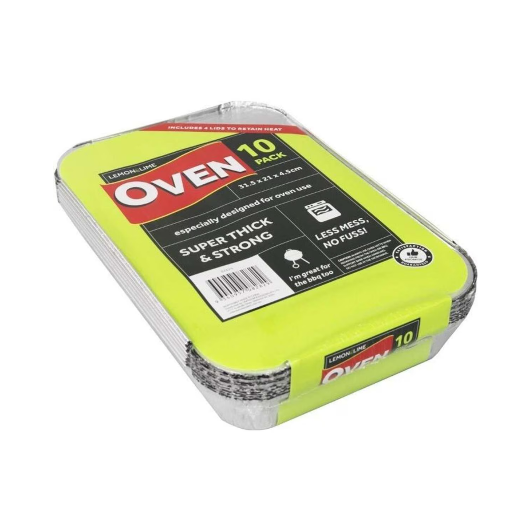 Lemon & Lime Foil Containers 31.5x21x4.5cm With Lids 10 Pack