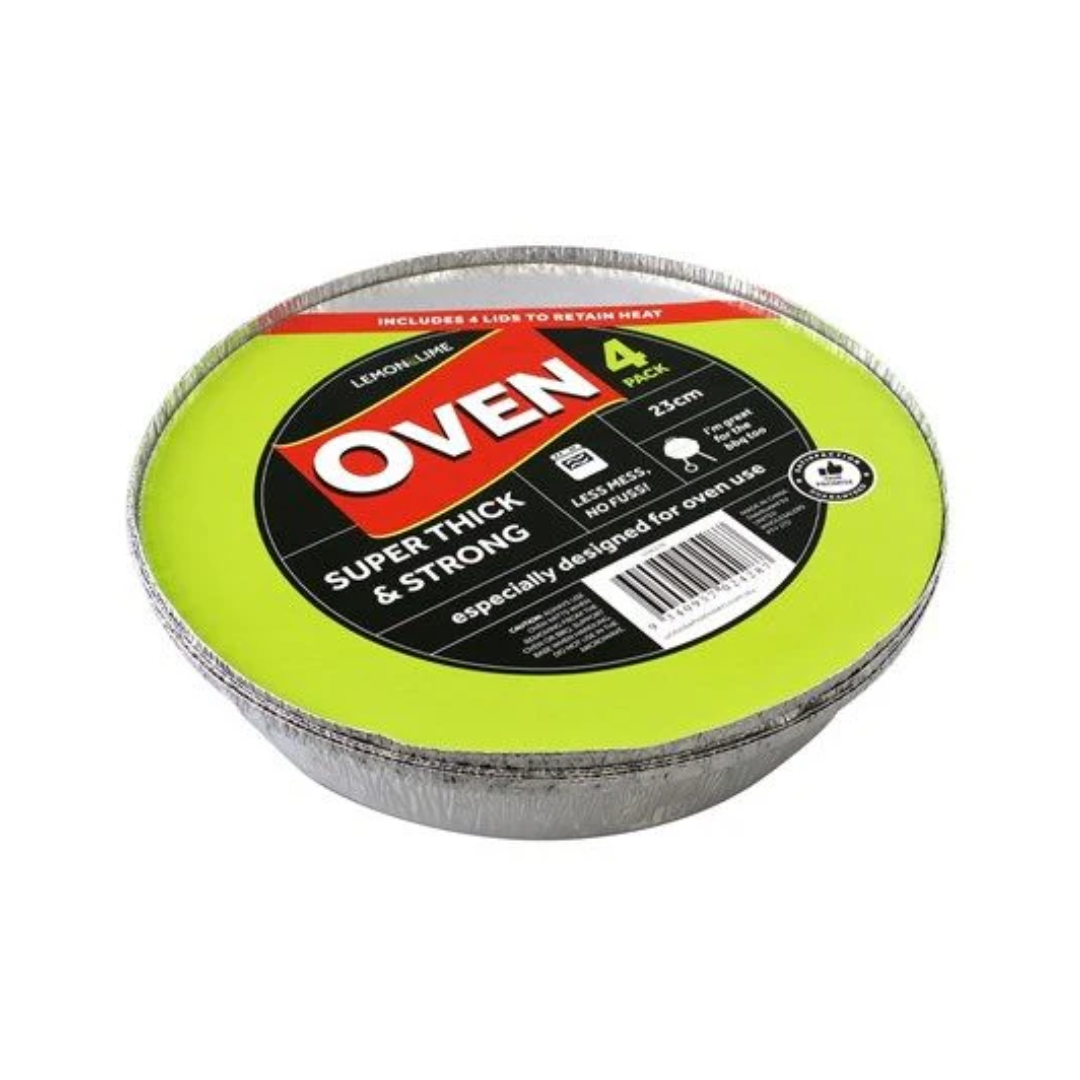 Lemon & Lime Round Foil Container With Lid 23cm 4 Pack