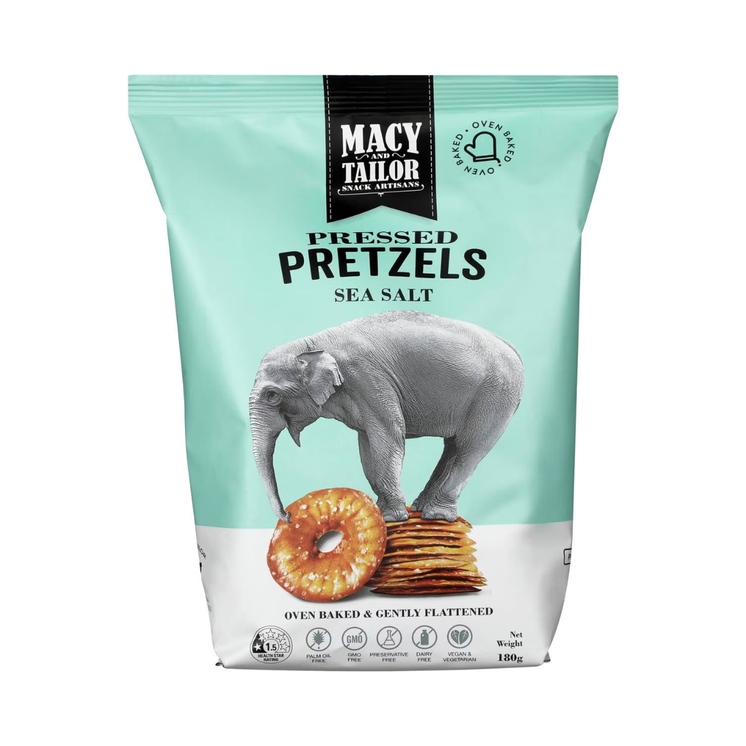 Macy & Tailor Pressed Pretzels Sea Salt 180gm