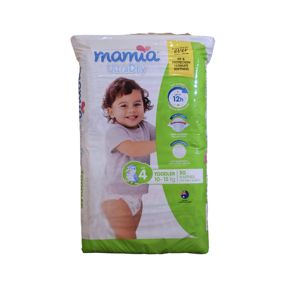 Mamia Ultra Dry Nappies Toddler Size 4 10-15kg 50 Pack