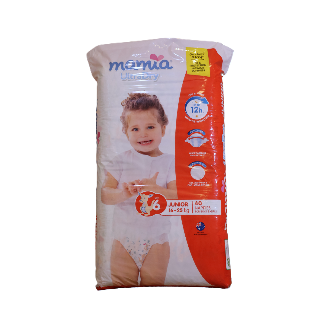 Mamia Ultra Dry Nappies Junior Size 6 16-25kg 40 Pack