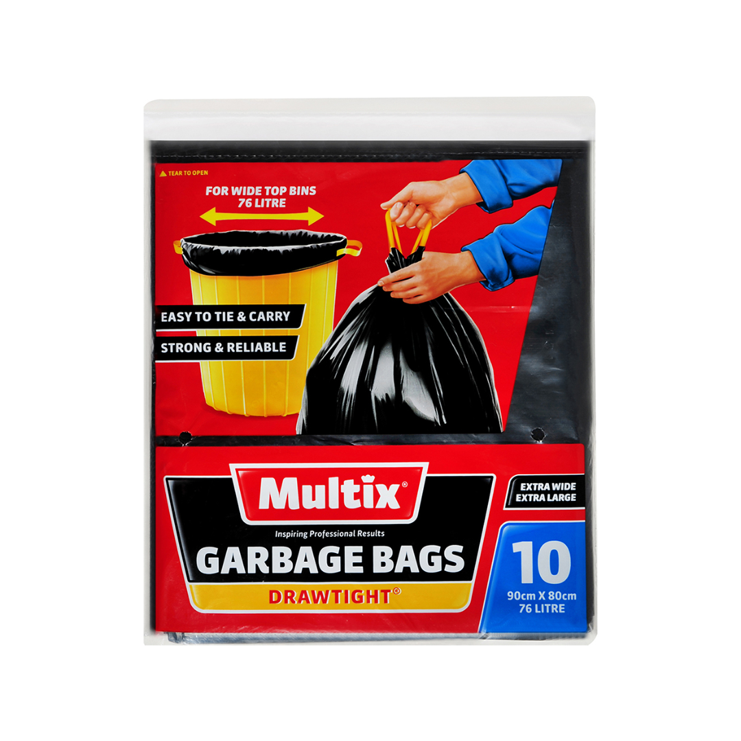Multix Garbage Bags Drawtight Extra Wide Extra Large 10 pack 76 Litre