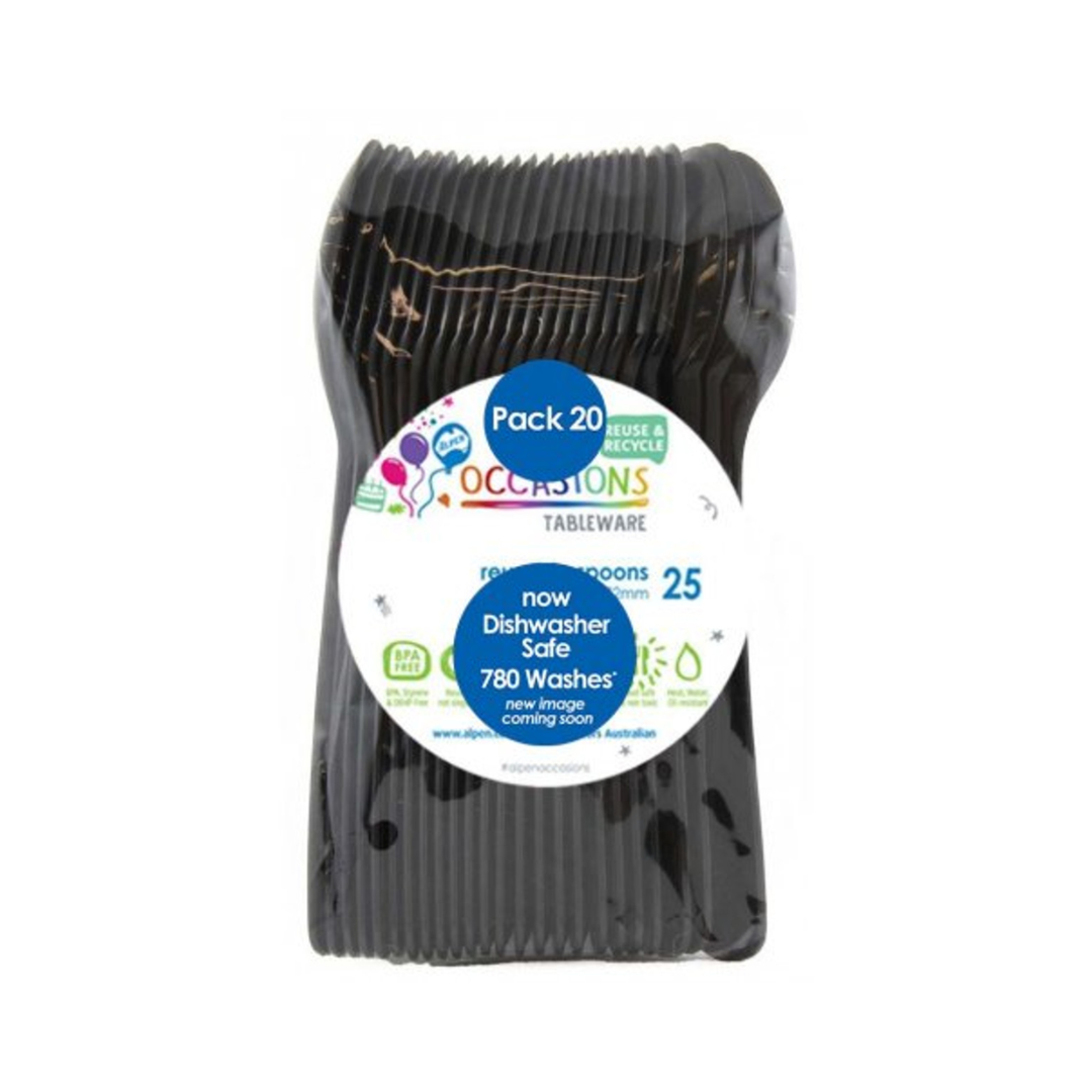 Occasions Reusable Spoons Black 20 Pack