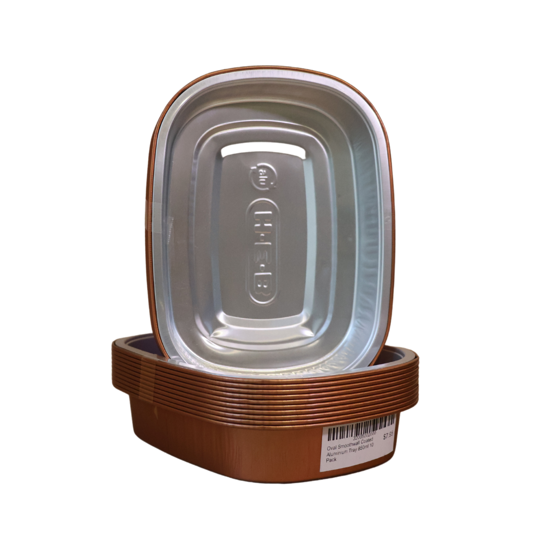 Oval Smoothwall Coated Aluminium Tray 850ml 10 Pack