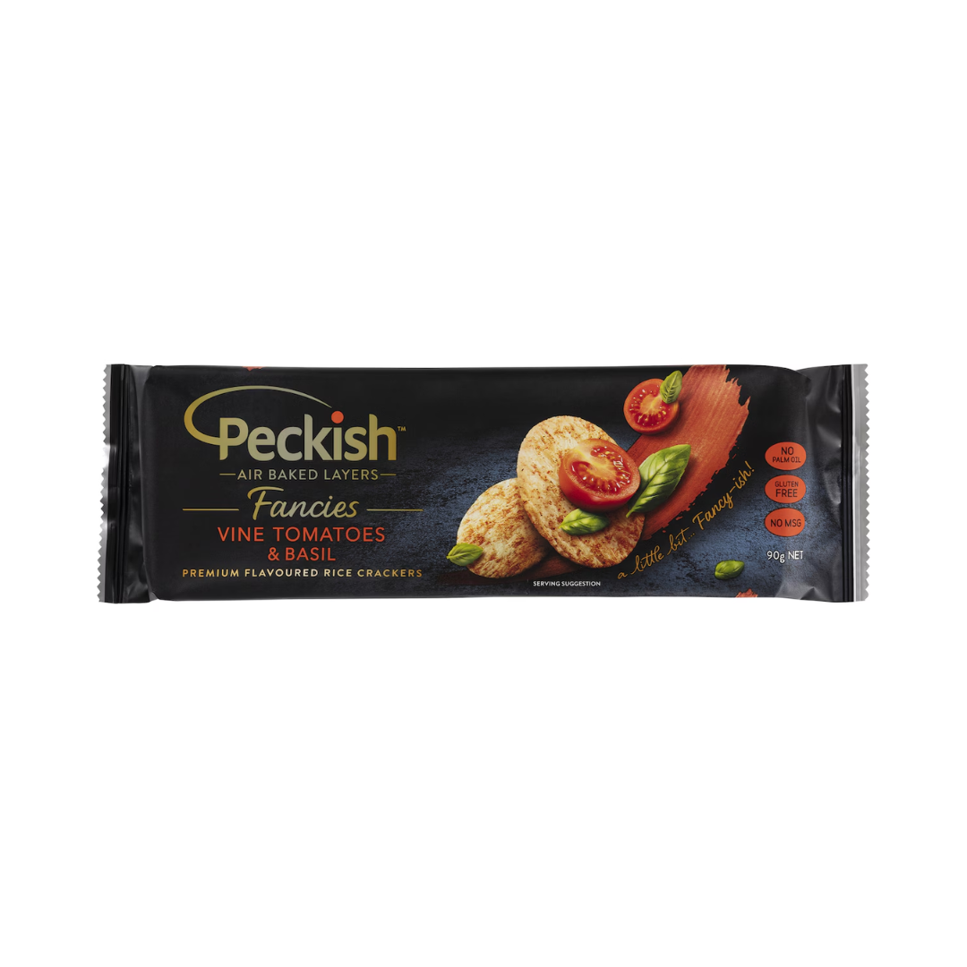 Peckish Fancies Rice Crackers Vine Tomatoes & Basil 90g
