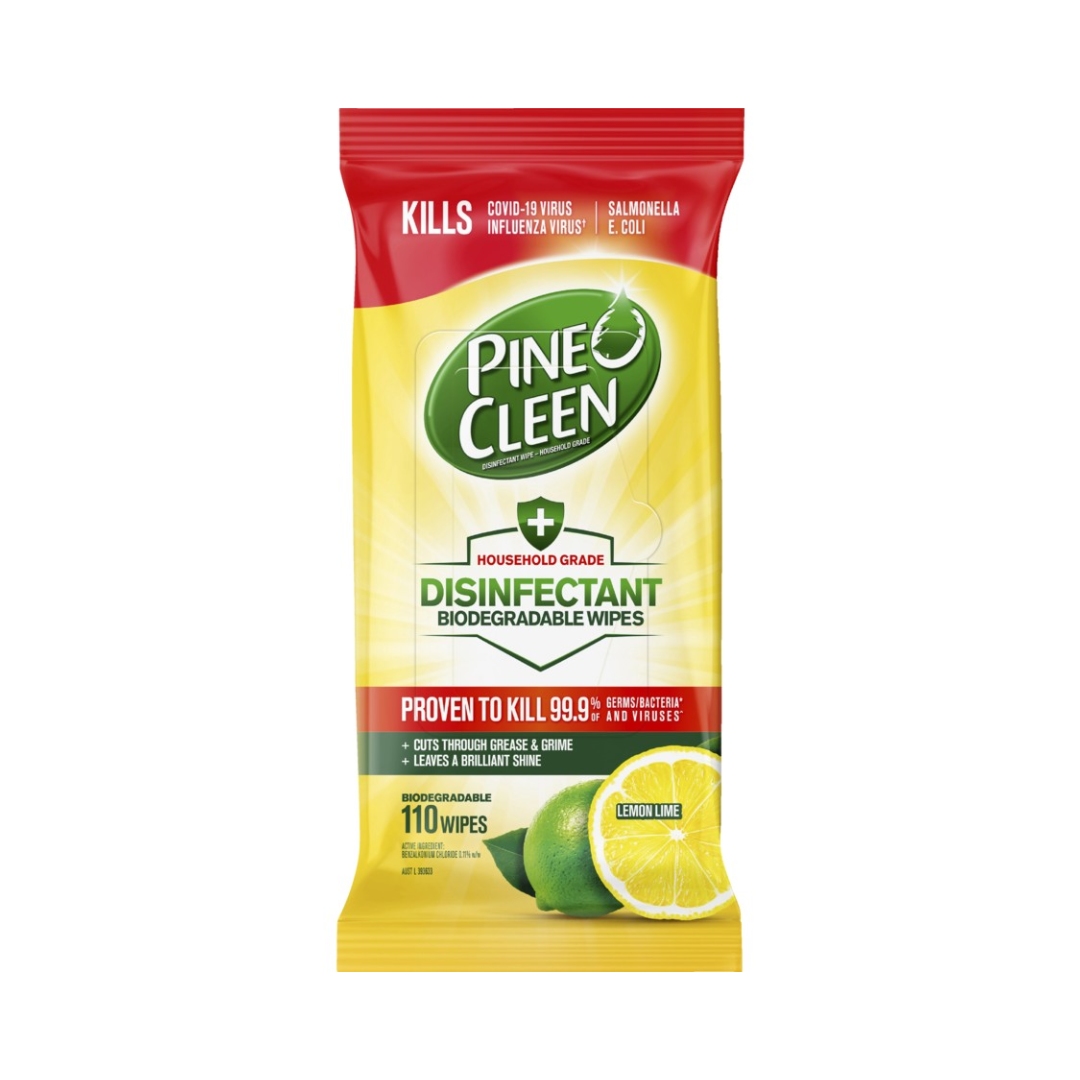 Pine O Cleen Disinfectant Cleaning Wipes Lemon Lime 110 Pack