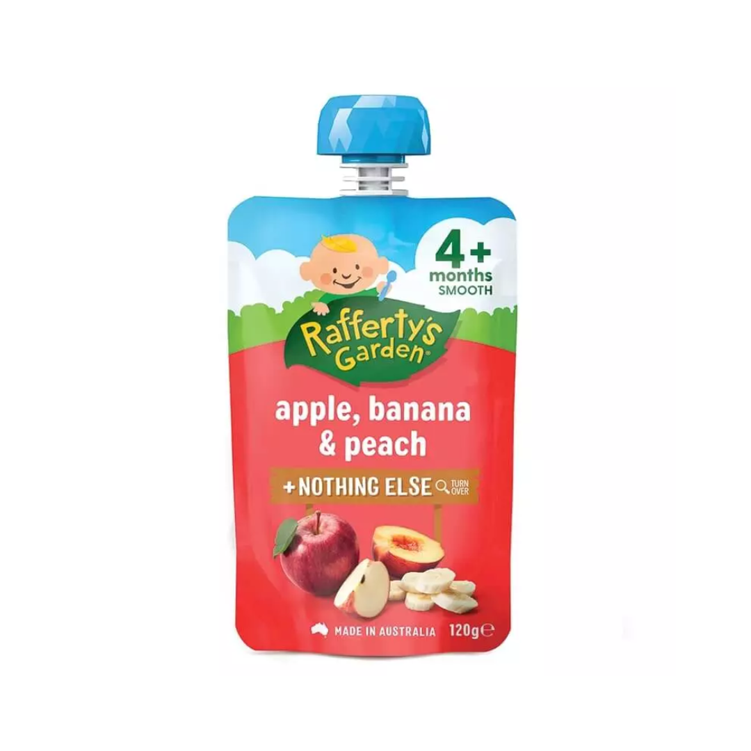 Rafferty's Garden Smooth Baby Food Apple, Banana & Peach 4 Months+ 120g