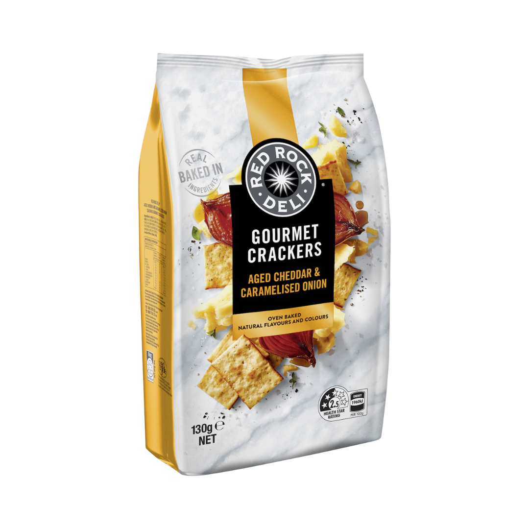 Red Rock Deli Crackers Aged Cheddar & Caramelised Onion 130g