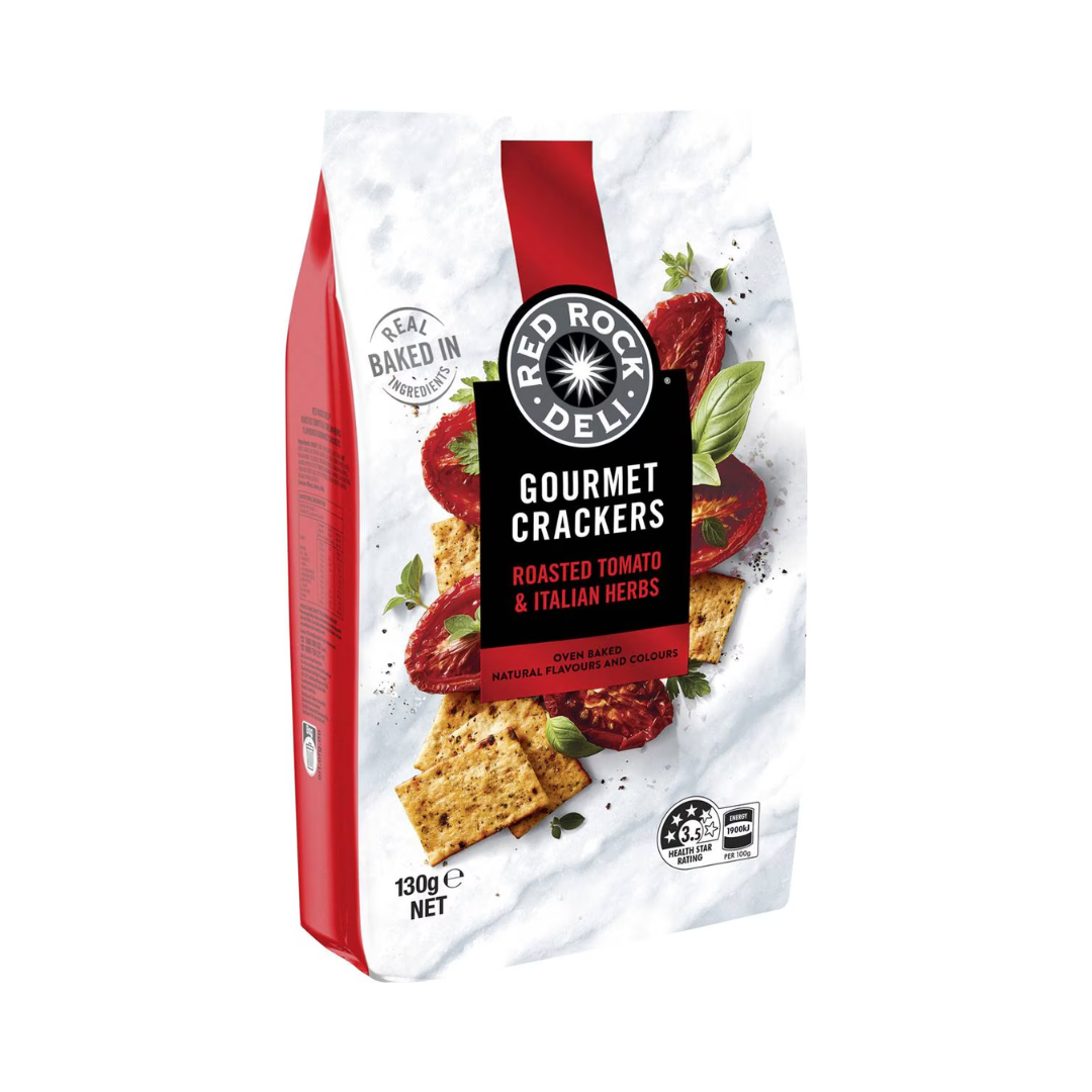 Red Rock Deli Gourmet Crackers Sundried Tomatoes & Italian Herbs 130g