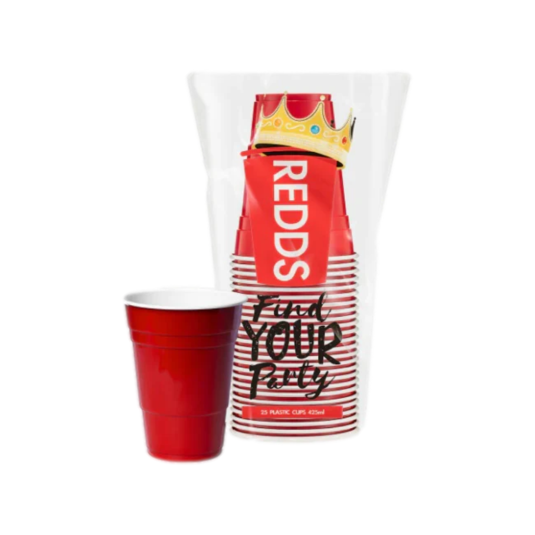 Redds Plastic Cups 425ml Red Pack 25