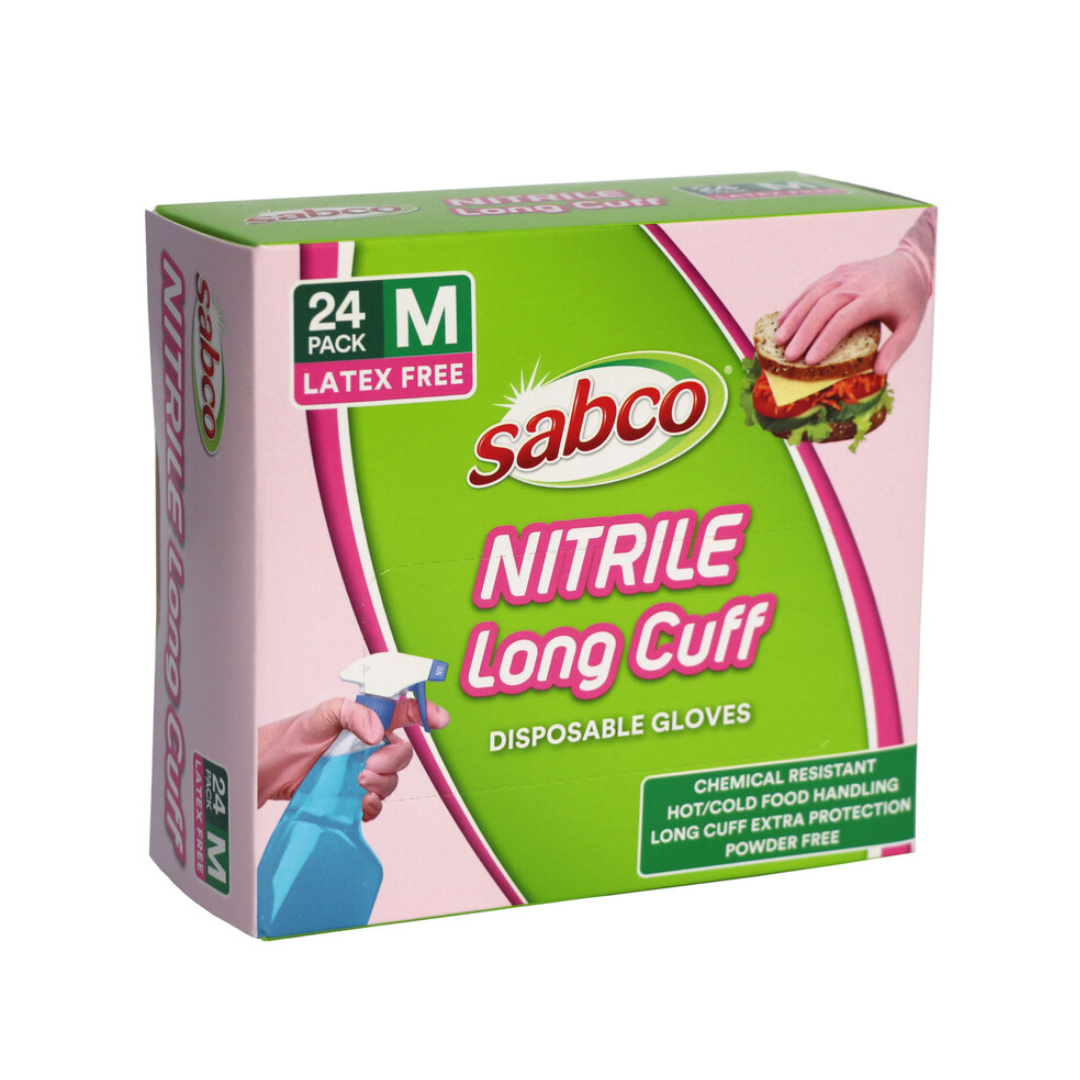 Sabco Nitrile Long Cuff Disposable Gloves Mediium 24 Pack