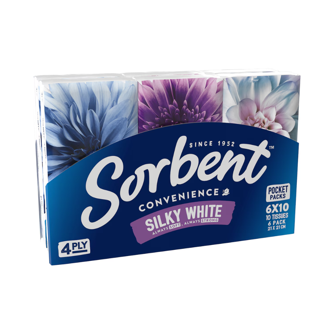 Sorbent Facial Tissues 4ply Pocket Pack 6 Pack