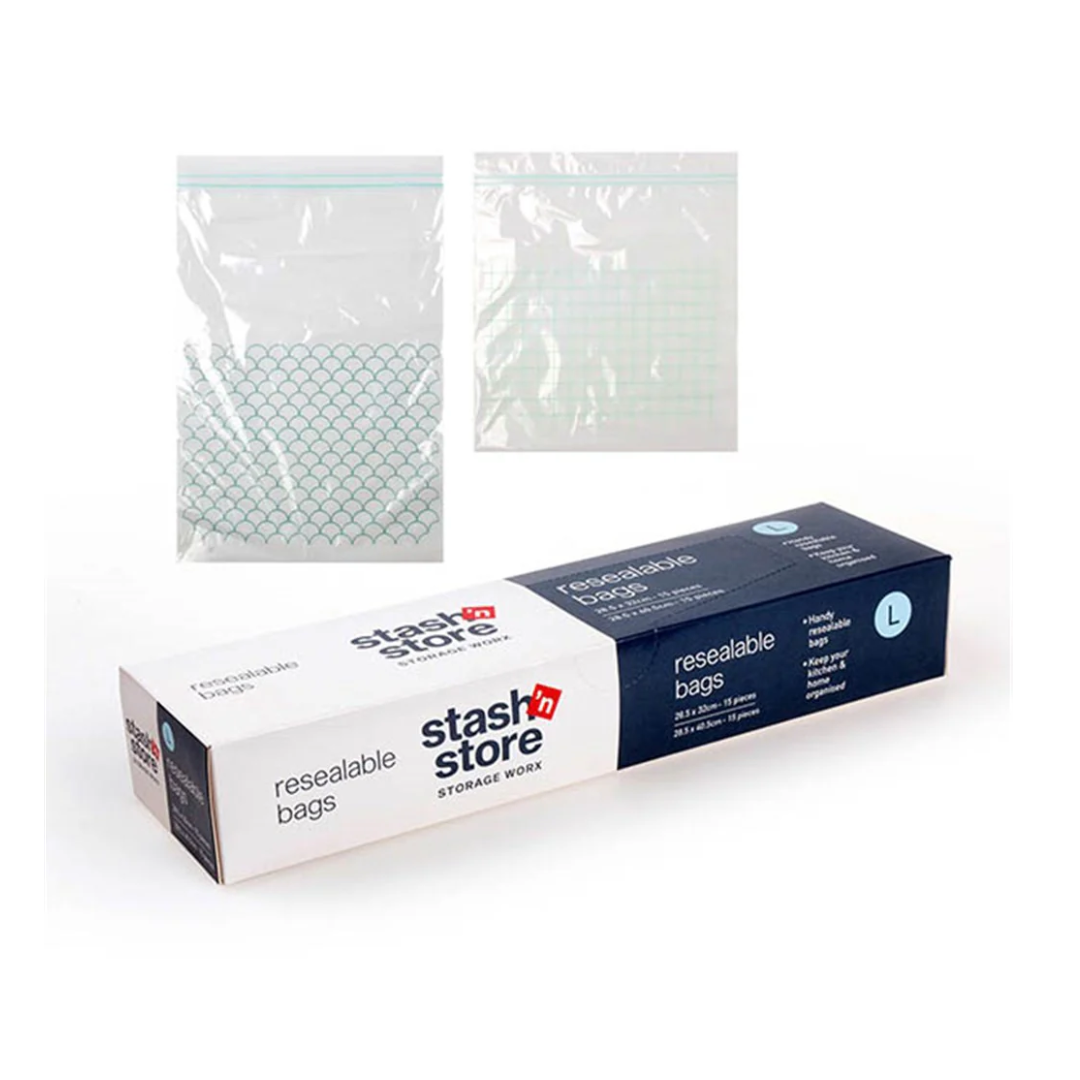 Stash 'n Store Resealable Bags Large 30 Pack