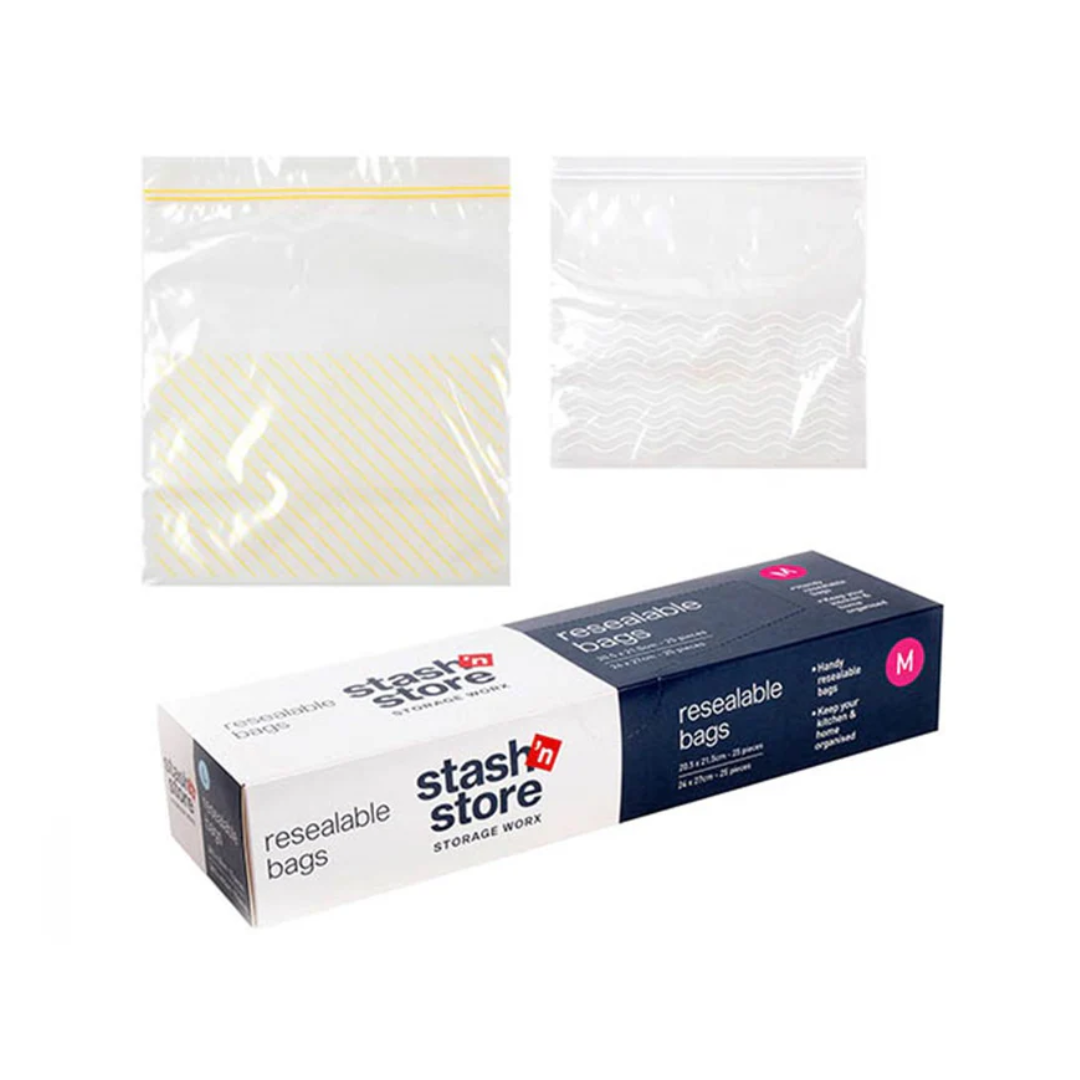 Stash 'n Store Resealable Bags Medium 50 Pack