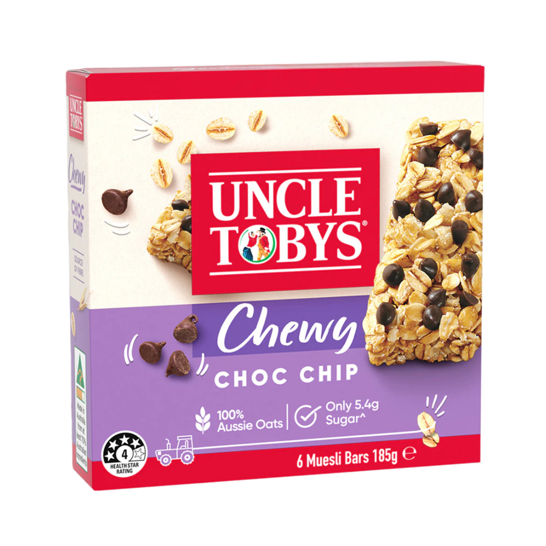 Uncle Tobys Muesli Bars Chewy Choc Chip 6 Pack 185g
