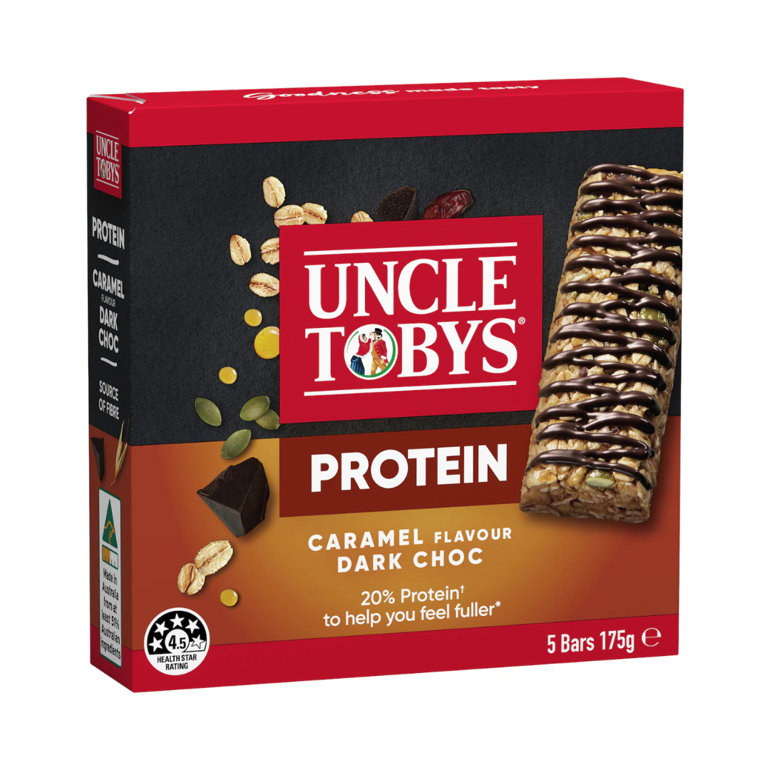 Uncle Tobys Protein Muesli Bars Caramel Dark Choc 5 Pack