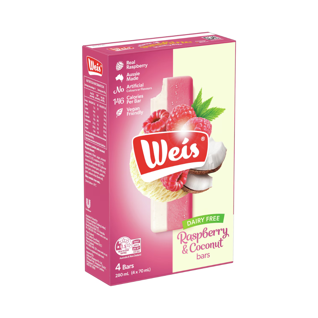 Weis Dairy Free Bars Raspberry & Coconut 4 Pack