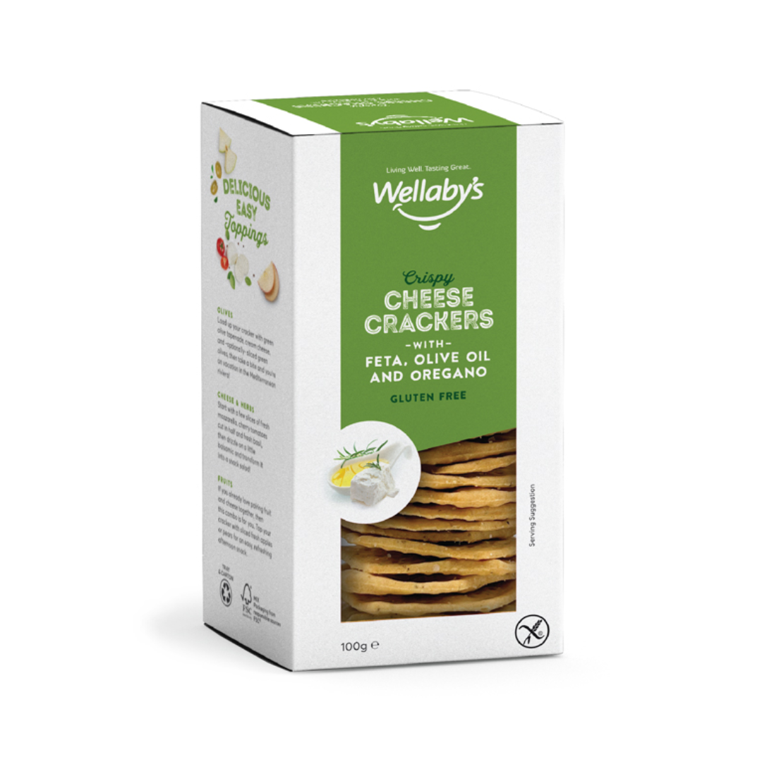 Wellaby's Crispy Crackers GF Feta Olive Oil & Oregano 100g